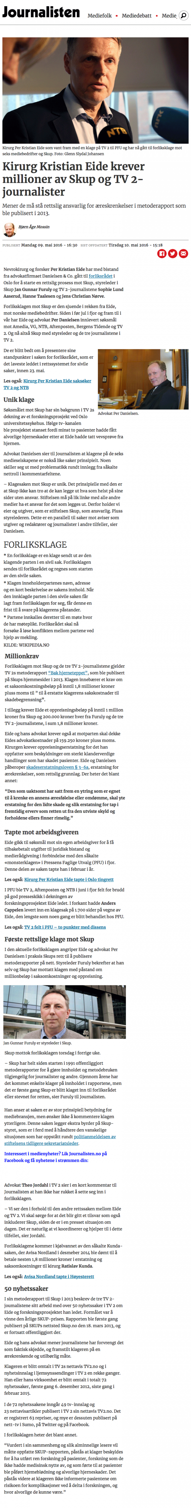 Ærekrenkelse Kirurg krever millioner av journalister. Advokat Danielsen & Co. Per Danielsen. Advokat i Oslo.