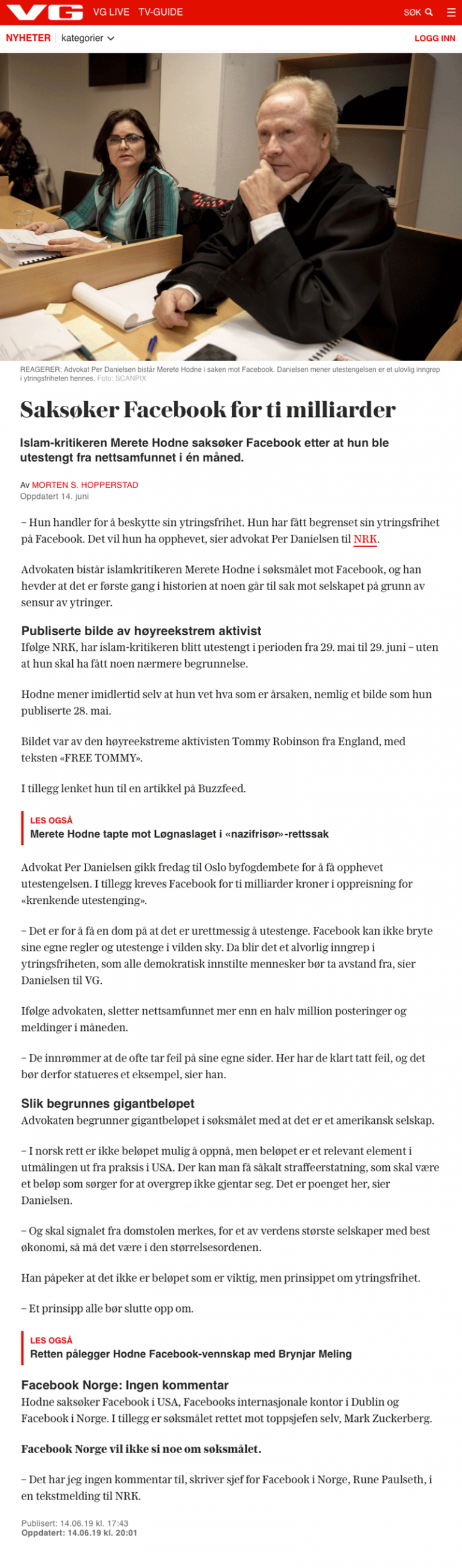Ærekrenkelse Saksøker Facebook for 10 milliarder. Advokat Danielsen & Co. Per Danielsen. Advokat i Oslo.