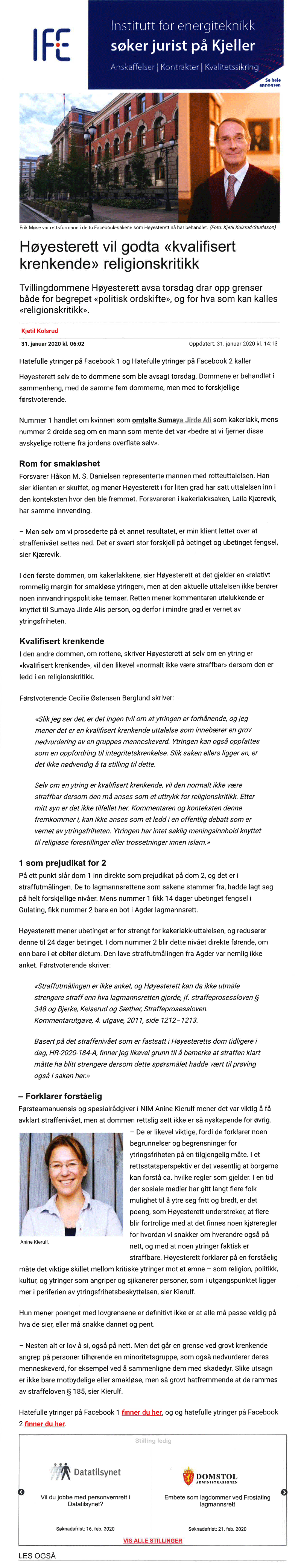 Menneskerettighetsadvokater. Hatefulle ytringer på Facebook (1). Advokat Danielsen & Co. Per Danielsen. Advokat i Oslo.