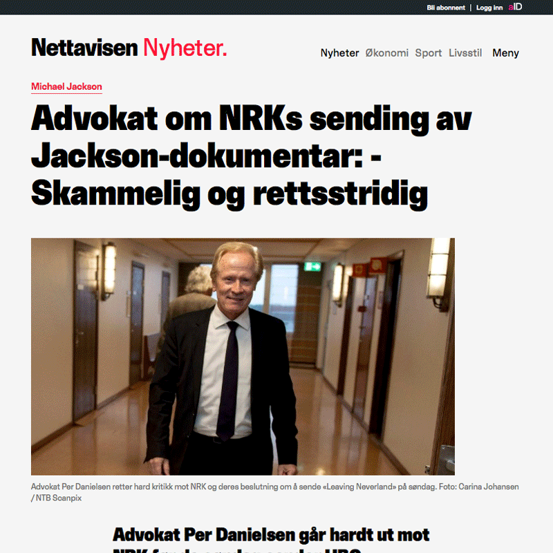 Danielsen kritiserer NRK før Michael Jackson dokumentar. Advokat Danielsen & Co. Per Danielsen. Advokat i Oslo.