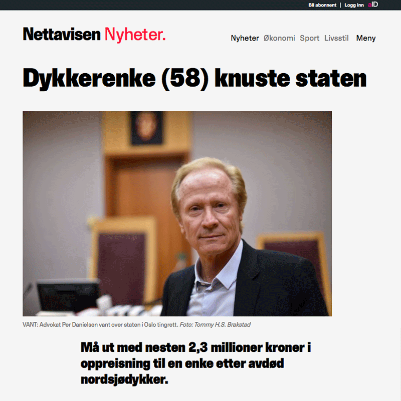 2,3 millioner i erstatning til dykkerenke. Advokat Danielsen & Co. Per Danielsen. Advokat i Oslo.