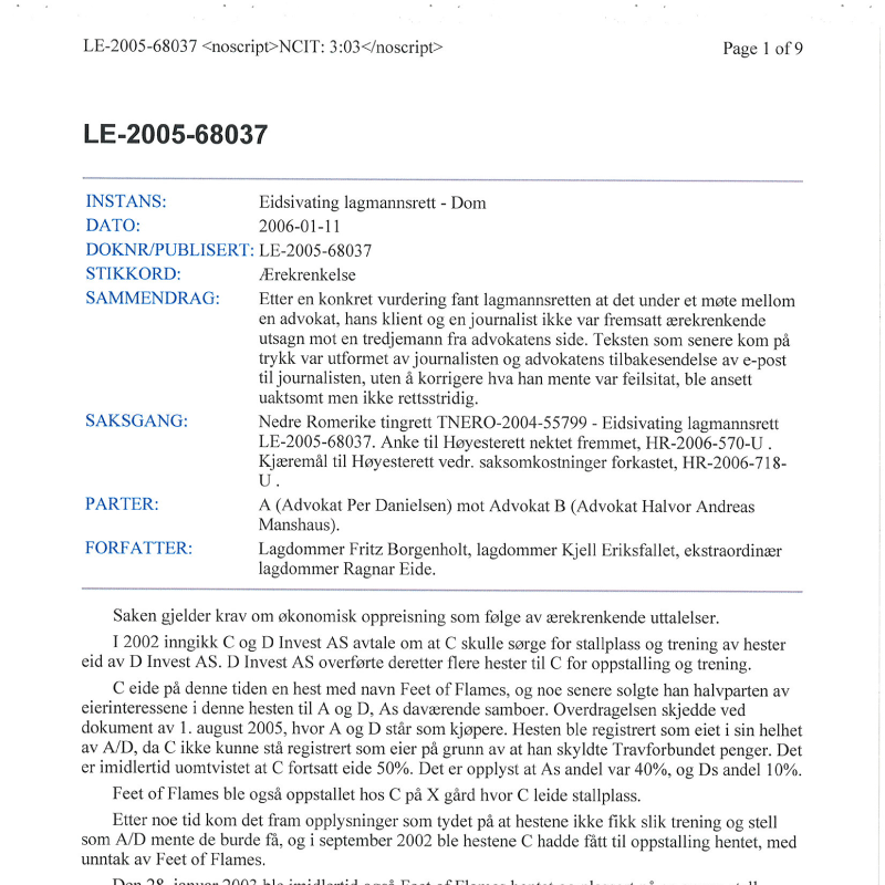 Erstatningssak mot advokat 5. Advokat Danielsen. Per Danielsen. Advokat i Oslo.