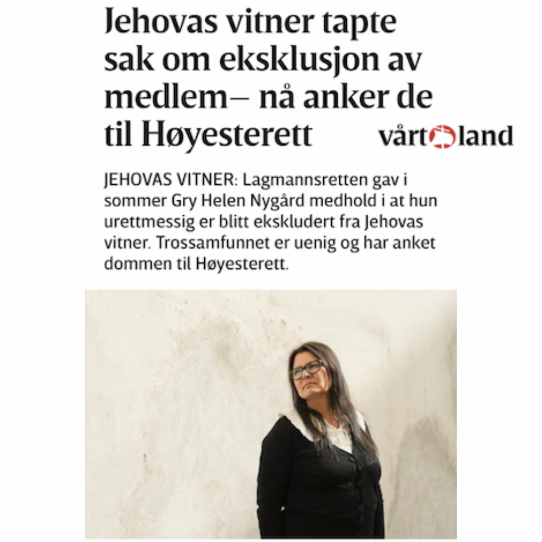 Jehovas vitner tapte saken mot Gry Nygård i Borgarting lagmannsrett. Saken ble anket og nå skal Høyesterett vurdere saken.