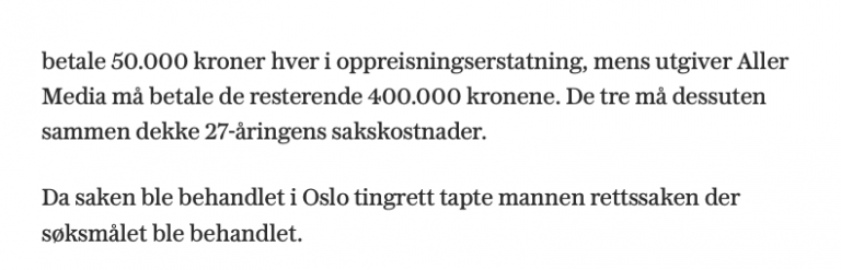 Advokat i Oslo. Alle advokattjenester. Finansforbrytelser advokat, id tyveri advokat, ærekrenkelse advokat|Ærekrenkelse: Ukeblad dømt til halv million