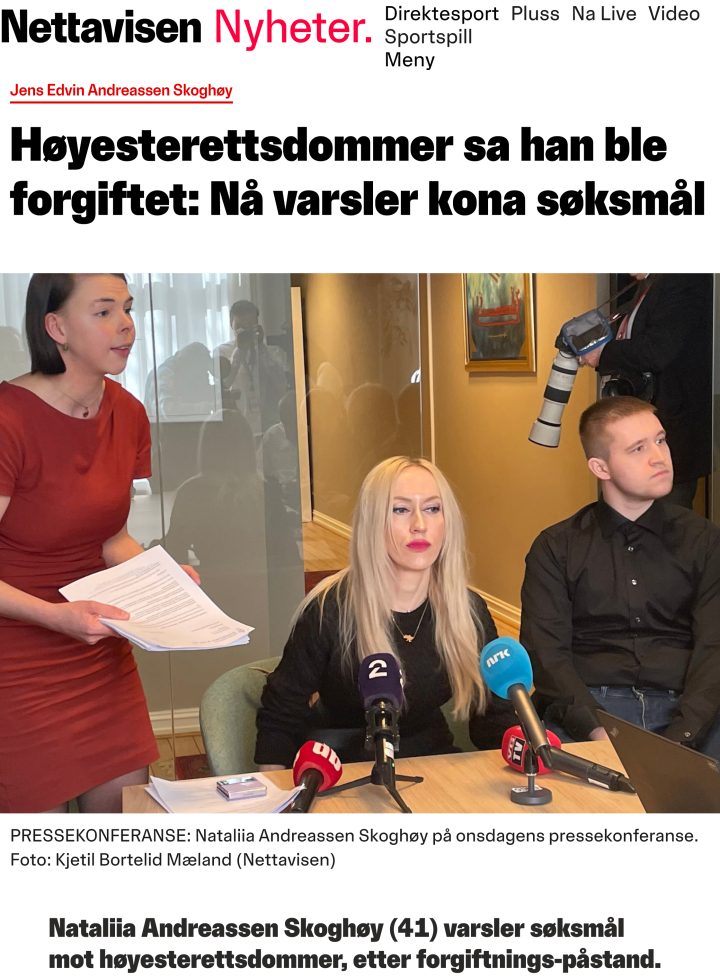 Ærekrenkelse. Høyesteretsdommer sa han ble forgiftet. Nå varsler kona søksmål.