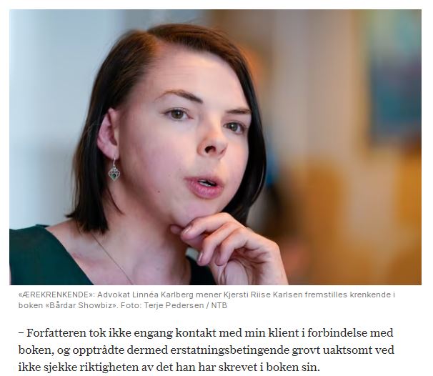 Linnea Karlberg i sak om ærekrenkelse.